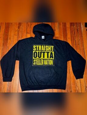 Straight Outta Steelers Nation Mens XL Extra Large Black Hoodie Gilden A3
